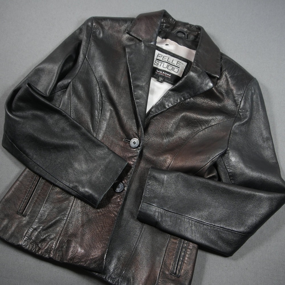 Y2K Faded Wilsons Leather Metallic Sheen Women Jacket S Biker Matrix Retro